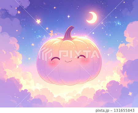 ゆるキャラカボチャが浮かぶ幻想的な夜 131655843