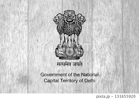 The official flag of New Delhi, the capital of India, on wood texture. Conceptual collage The official flag of New Delhi, the capital of India, on wood texture. Conceptual collage 131655920
