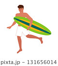 Young tanned man running with surfboard - isolated 131656014