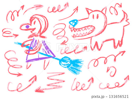 Children's drawing with wax crayons, pastels 131656521