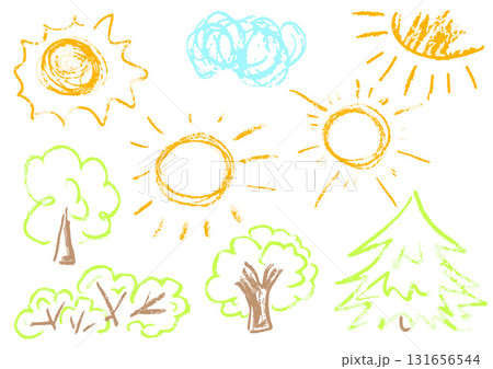 Children's drawing with wax crayons, pastels Children's drawing with wax crayons, pastels 131656544