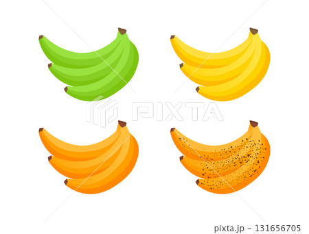 Bananas showing ripening stages from green to brown spots 131656705