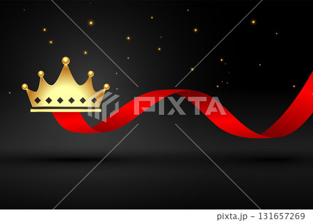 elegant golden crown background with red ribbon design 131657269