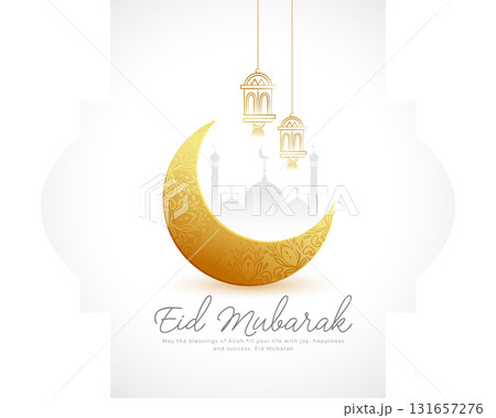 eid mubarak greeting card with golden moon design 131657276