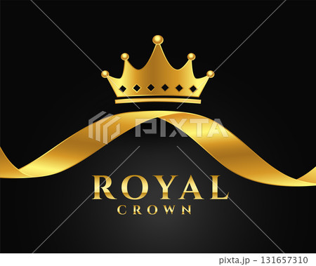 shiny royal crown background with golden ribbon design 131657310