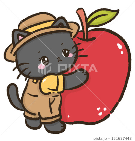 Black cat hugging big red apple cute farmhouse autumn harvest cat illustration kawaii fall orchard animal art cozy apple picking theme for cards stickers and decor Black cat hugging big red apple cute farmhouse autumn harvest cat illustration kawaii fall orchard animal art cozy apple picking theme for cards stickers and decor 131657448