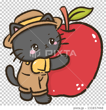 Black cat hugging big red apple cute farmhouse autumn harvest cat illustration kawaii fall orchard animal art cozy apple picking theme for cards stickers and decor Black cat hugging big red apple cute farmhouse autumn harvest cat illustration kawaii fall orchard animal art cozy apple picking theme for cards stickers and decor 131657448