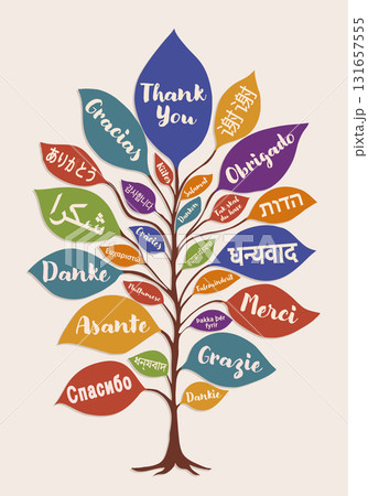 Thank You Tree in Different Languages Symbolizing Global Gratitude and Cultural Diversity 131657555