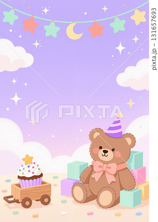 Cute teddy bear with cupcake. 131657693