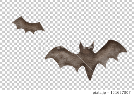 Watercolor Halloween bats illustration. Hand-painted spooky flying bats for holiday design, decoration, background, or invitation. 131657807