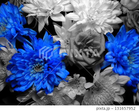 Selective Colors Image Of Bouquet With Bright Blue Flowers Stock Photo Selective Colors Image Of Bouquet With Bright Blue Flowers Stock Photo 131657952