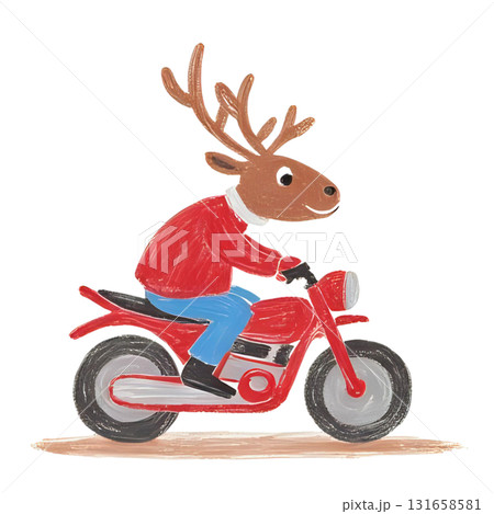 トナカイがバイクに乗っているイラスト トナカイがバイクに乗っているイラスト 131658581