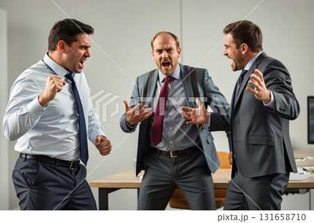Three angry businessmen arguing in an office. 131658710