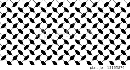 Repeated black and white keffiyeh pattern. Oriental traditional men head scarf print. Geometric fabric texture. Arabic cloth background. Modern palestinian textile print. Vector graphic illustration 131658764