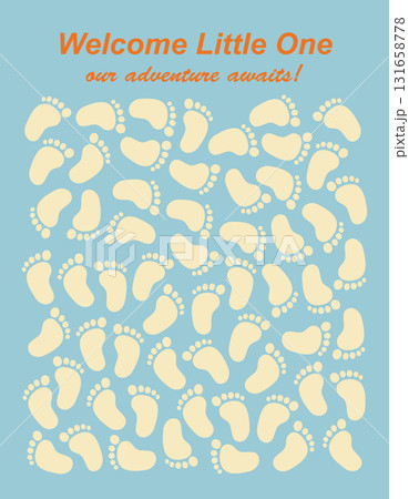 Baby shower guest book poster template for boys with babies footprints on blue background with guest signature places 131658778