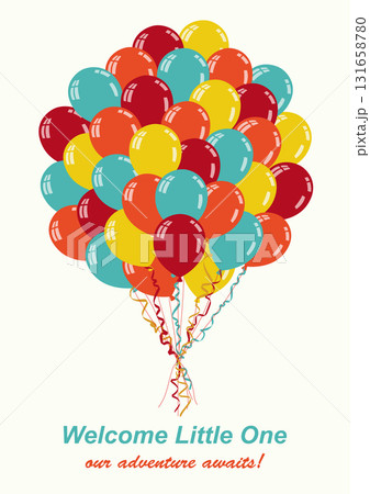Baby shower guest book poster template with colorful balloons for gender party game with guest signature places Baby shower guest book poster template with colorful balloons for gender party game with guest signature places 131658780