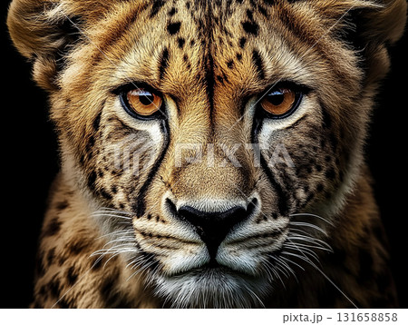 Beautiful cheetah with stunning eyes, known for speed and agility, in its natural habitat Beautiful cheetah with stunning eyes, known for speed and agility, in its natural habitat 131658858