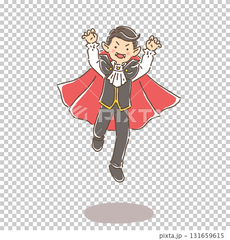 Young man dressed as a vampire jumping Young man dressed as a vampire jumping 131659615