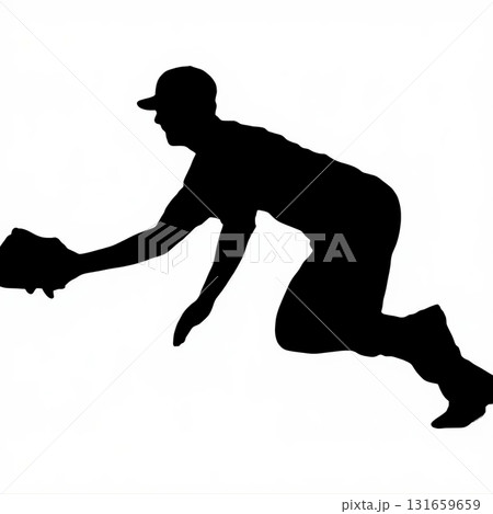 野球選手のダイビングキャッチシルエット画像 野球選手のダイビングキャッチシルエット画像 131659659