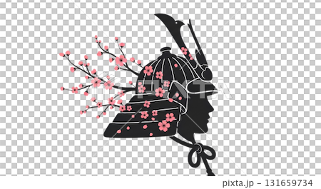Exquisite and Elegant Samurai Helmet adorned with Beautiful Cherry Blossoms Illustration 131659734