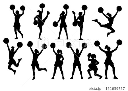 笑顔あふれるチアガールのシルエットセット 131659737