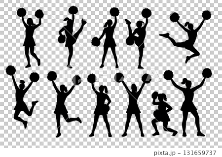 笑顔あふれるチアガールのシルエットセット 131659737