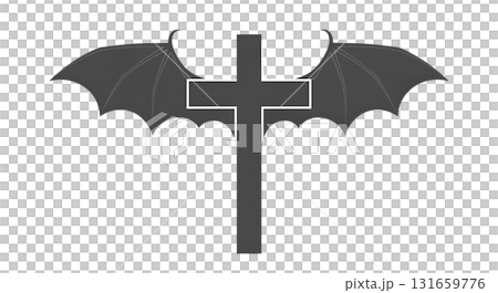 Illustration of a Gothic Cross featuring Bat Wings, combining dark and mystical elements 131659776