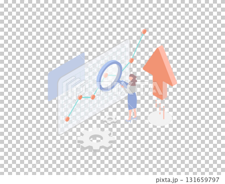 一位女性分析師在上升線圖上分析資料的等距商業插圖(向量) 一位女性分析師在上升線圖上分析資料的等距商業插圖(向量) 131659797