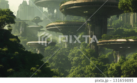 人類が滅亡し植物に侵食された未来都市 人類が滅亡し植物に侵食された未来都市 131659895