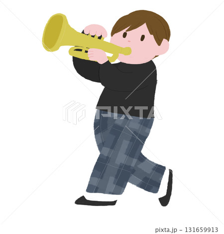 トランペットを吹く人の手描きカラーイラスト 131659913