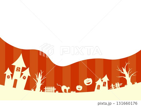 おしゃれシンプルなハロウィン背景フレーム　横長イラスト　線ライン　シルエット　ベクターpng透明 131660176