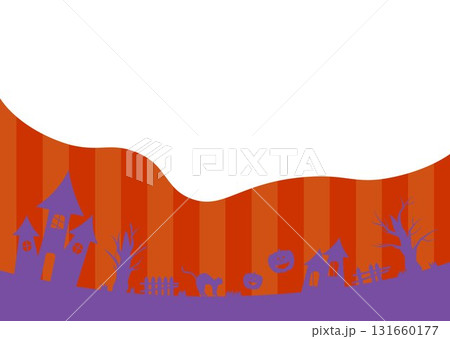 シンプルポップなオレンジ紫色のハロウィン背景フレーム　横長イラスト線ライン　コピースペース　ベクター 131660177