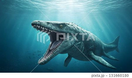 海に潜む巨大爬虫類モササウルスのリアルCG 131660180