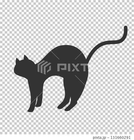 可愛い猫のシルエット素材イラスト　黒色　白バック　秋のハロウィン　シンプル　ベクターpng透明 131660291