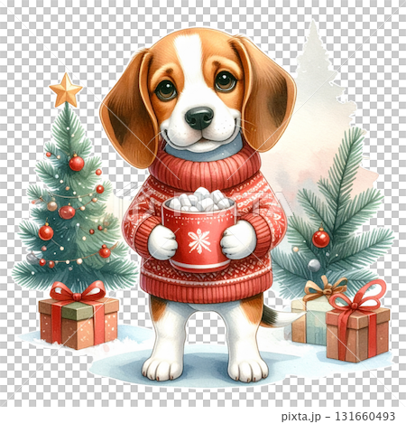 赤いセーターを着たビーグルがホットチョコレートを持つクリスマスイラスト1/チラシやポスター用素材 赤いセーターを着たビーグルがホットチョコレートを持つクリスマスイラスト1/チラシやポスター用素材 131660493