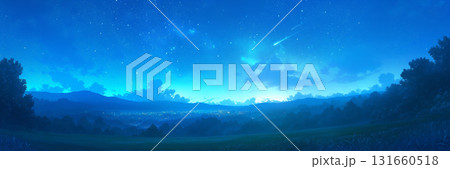 夜空と森の風景、アニメ風 131660518