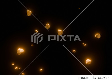 黒背景に浮かぶたくさんの岩石 131660678