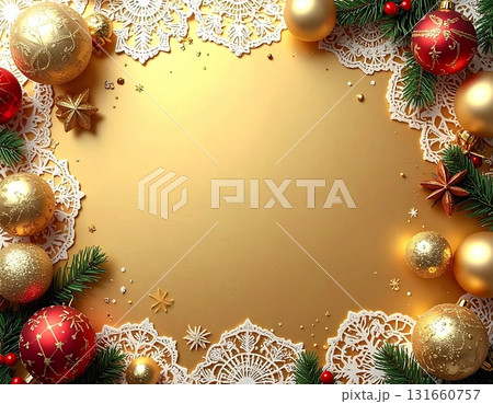 レース模様の紙と雪の結晶で飾るナチュラルなクリスマス背景 131660757