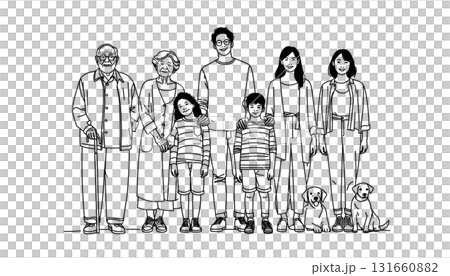 Smiling family illustration set (grandparents, parents, children, pets) 131660882