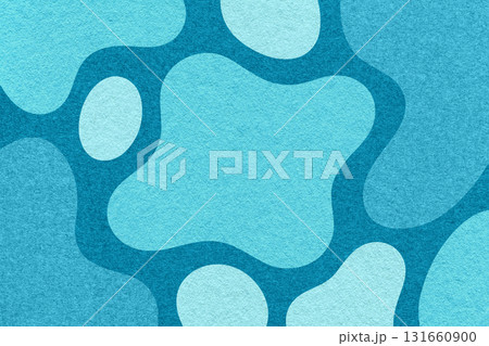 Abstract blue, turquoise and navy background with amorphous shapes and spots, paper texture in flat organic design 131660900