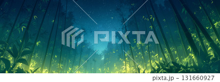 ライトアップされた竹林の風景、アニメ風 131660927