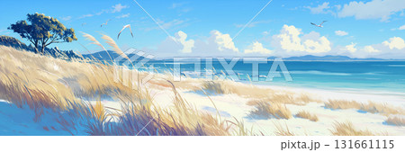 冬のビーチの風景、アニメ風 冬のビーチの風景、アニメ風 131661115