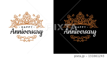 Luxury vintage Happy Anniversary ornament logo vector. Beautiful greeting banner poster illustration isolated on white background. Luxury vintage Happy Anniversary ornament logo vector. Beautiful greeting banner poster illustration isolated on white background. 131661243