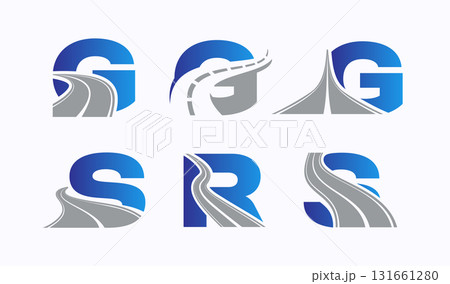 Set of Letter G, S, R for Road Logo Design with Highway Curve Concept. Creative vector symbol highway. 131661280