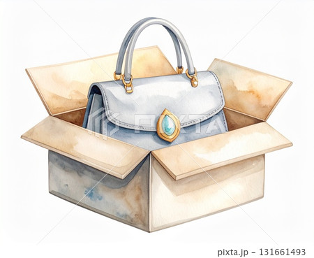 使わなくなったバッグやアクセサリーをリサイクルショップで売るイメージイラスト 131661493