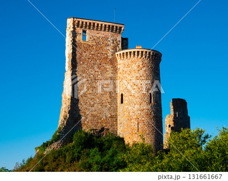 Remains of walls and tower of ancient fortified chateau in Herisson 131661667