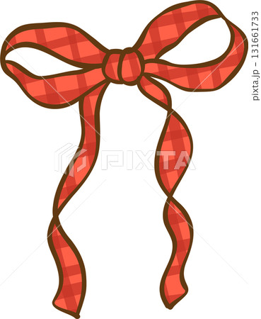 Wavy Red Plaid Christmas Ribbon Bow Preppy Coquette Illustration Hand Drawn 131661733