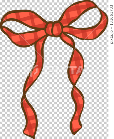 Wavy Red Plaid Christmas Ribbon Bow Preppy Coquette Illustration Hand Drawn 131661733