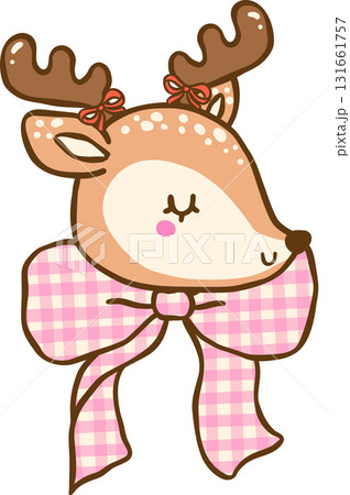 Cute Gingham Christmas Deer with Pink Plaid Bow Illustration Hand Drawn, Coquette Preppy Christmas Cute Gingham Christmas Deer with Pink Plaid Bow Illustration Hand Drawn, Coquette Preppy Christmas 131661757