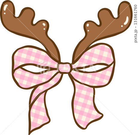Gingham Christmas Cartoon Reindeer Antlers with Pink Plaid Bow Hand Drawn, Coquette Preppy Christmas Gingham Christmas Cartoon Reindeer Antlers with Pink Plaid Bow Hand Drawn, Coquette Preppy Christmas 131661760